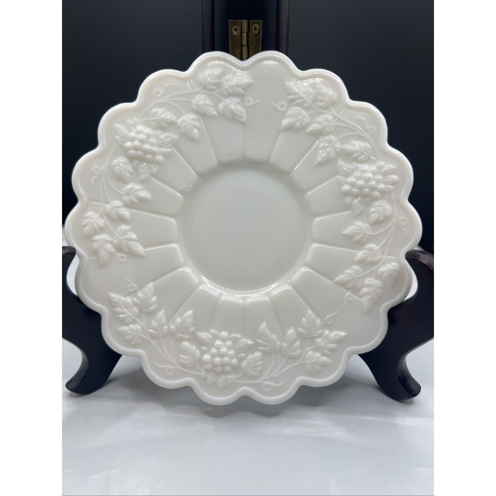 Vintage Westmoreland Glass Co Milk Glass Paneled Grape Tea Cup Saucer 5.75" USA